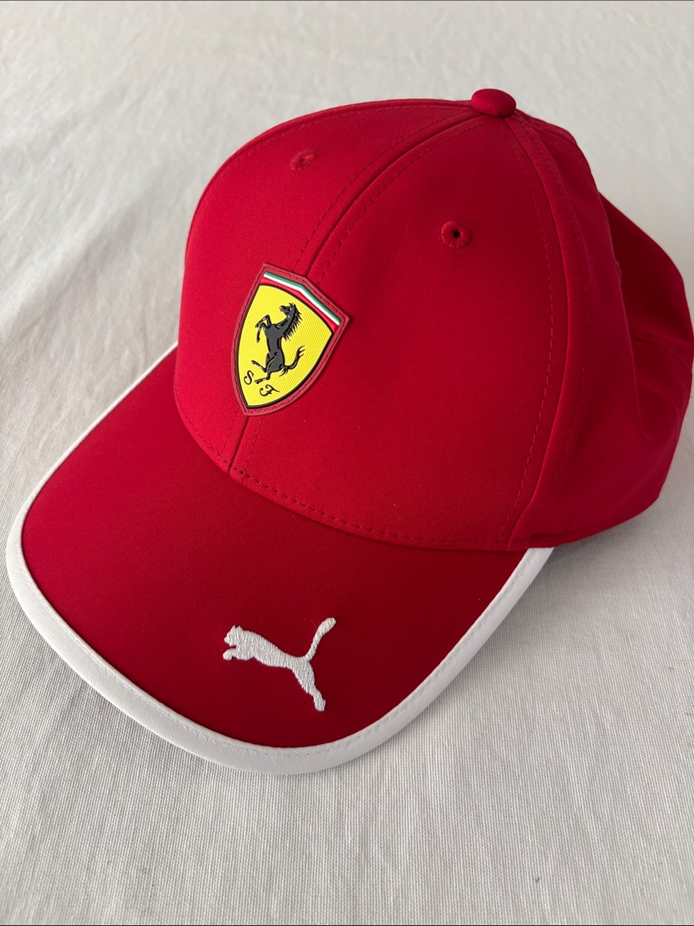 Puma Red Baseball Cap with White Trim and Ferrari Shield